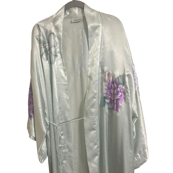 Natori Satin Floral Light Blue Robe - Picture 3 of 10